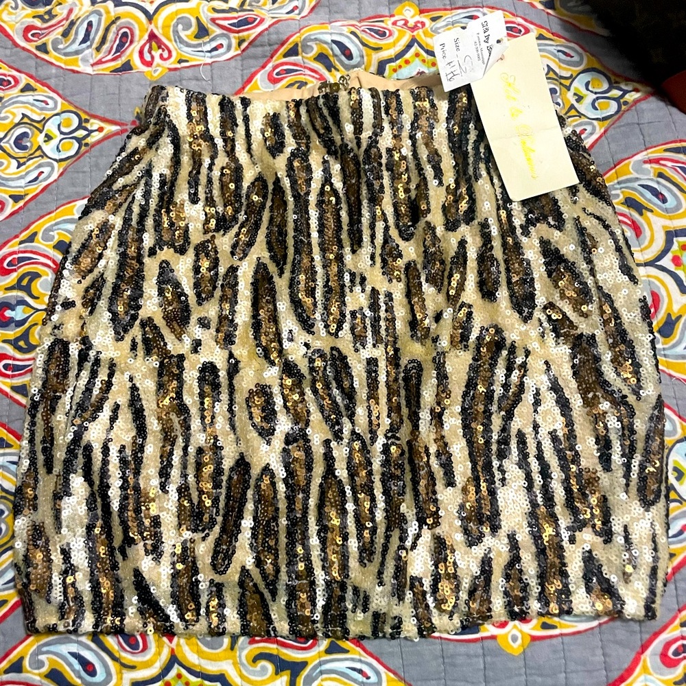 Boutique Leopard Sequin Skirt